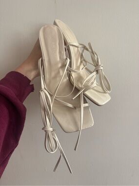 Billini Cream Strappy Square-Toe Heels
